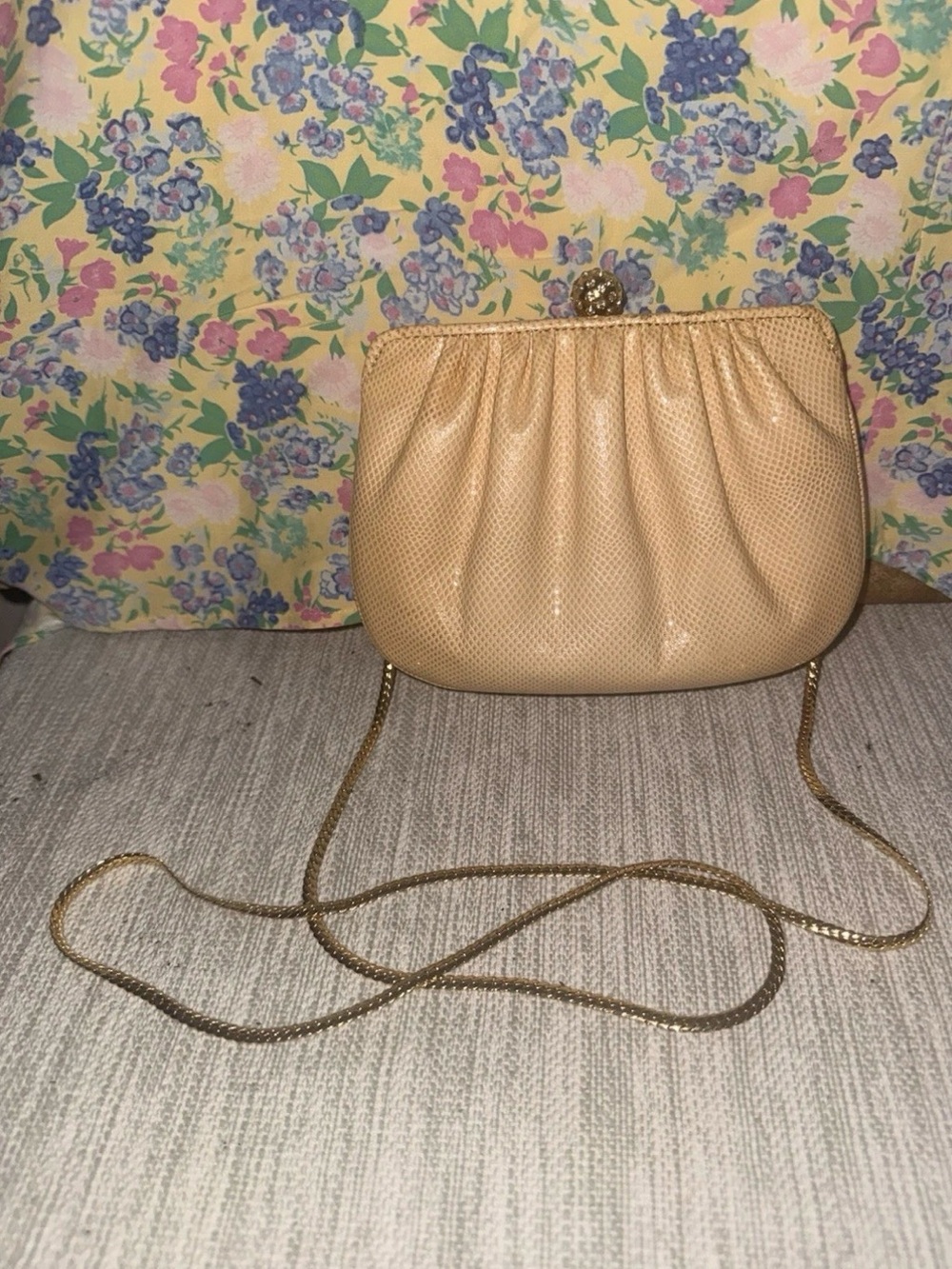 Cream Textured Chain-Strap Evening Clutch